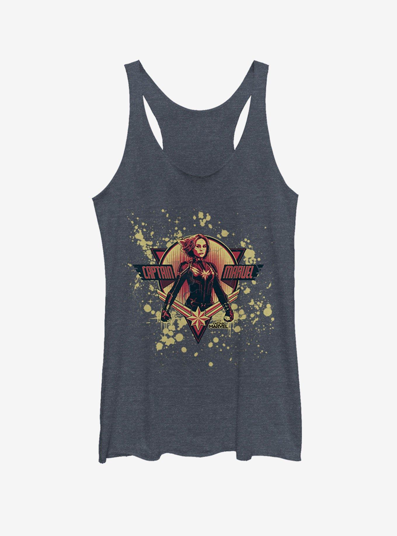 Marvel Captain Marvel Splatter Grunge Marvel Logo Womens Tank, , hi-res