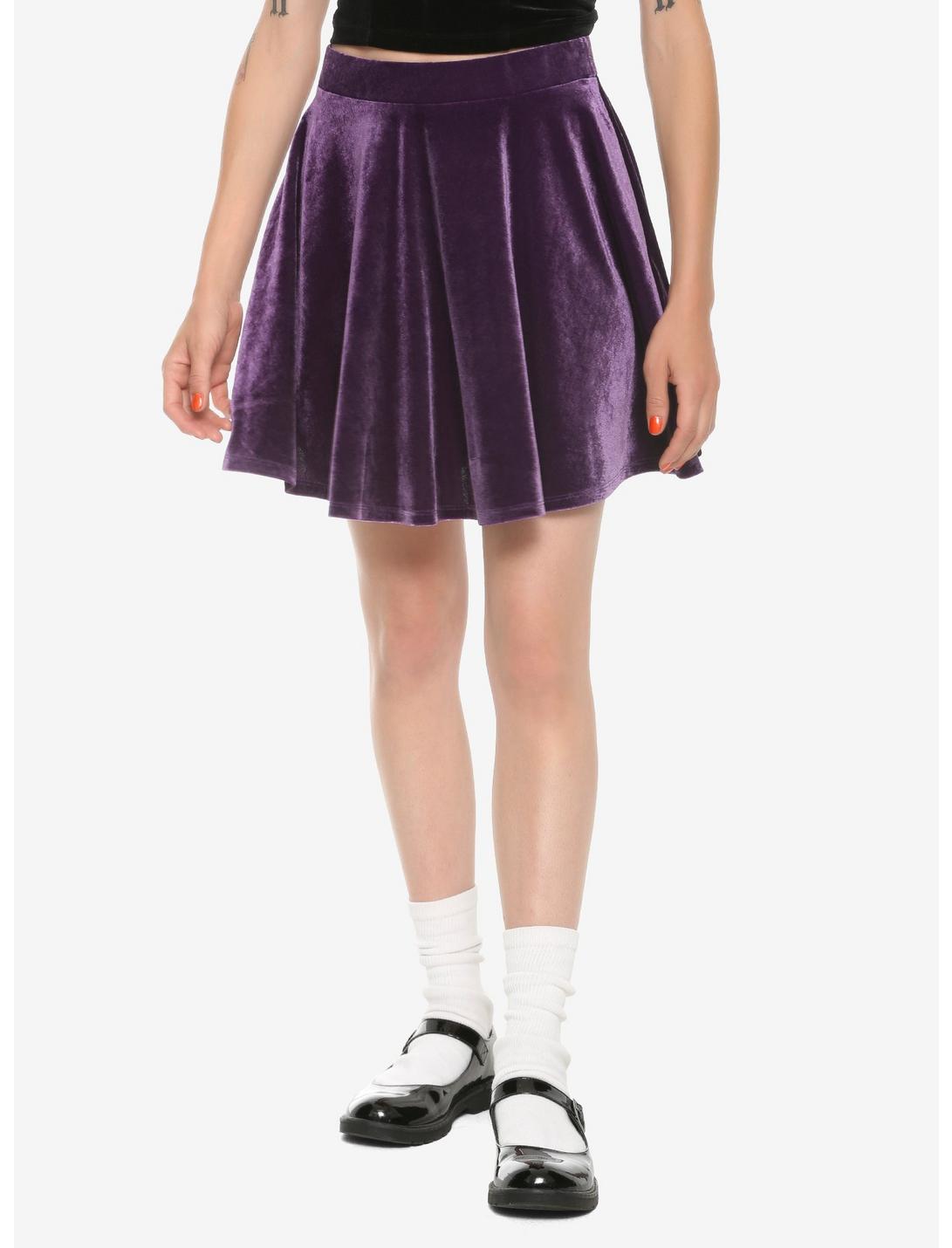 Purple Velvet Skater Skirt, PLUM, hi-res