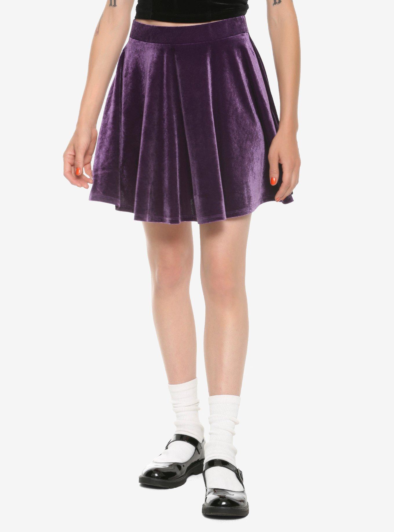 Purple Velvet Skater Skirt, PLUM, hi-res