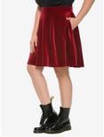 Burgundy Velvet Skater Skirt Plus Size, BURGUNDY, hi-res