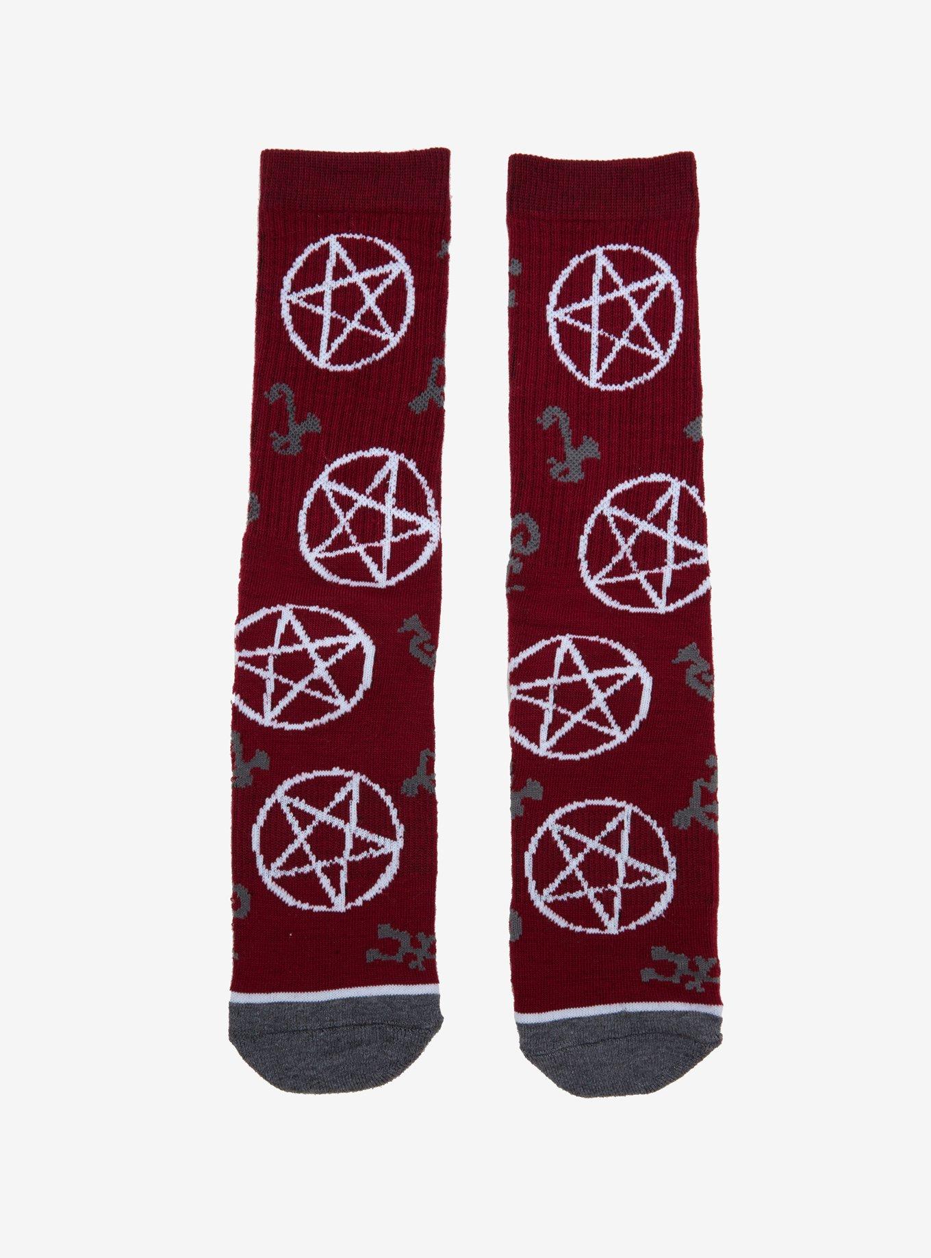 Supernatural Burgundy Symbols Crew Socks, , hi-res