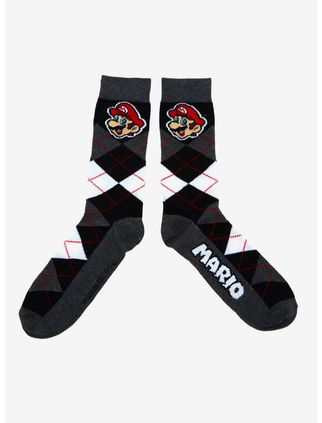 Super Mario Argyle Mario Crew Socks, , hi-res