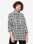 Black & White Check Girls Oversized Button-Up Flannel, BLACK, hi-res