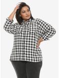 Black & White Check Girls Oversized Button-Up Flannel Plus Size, BLACK, hi-res