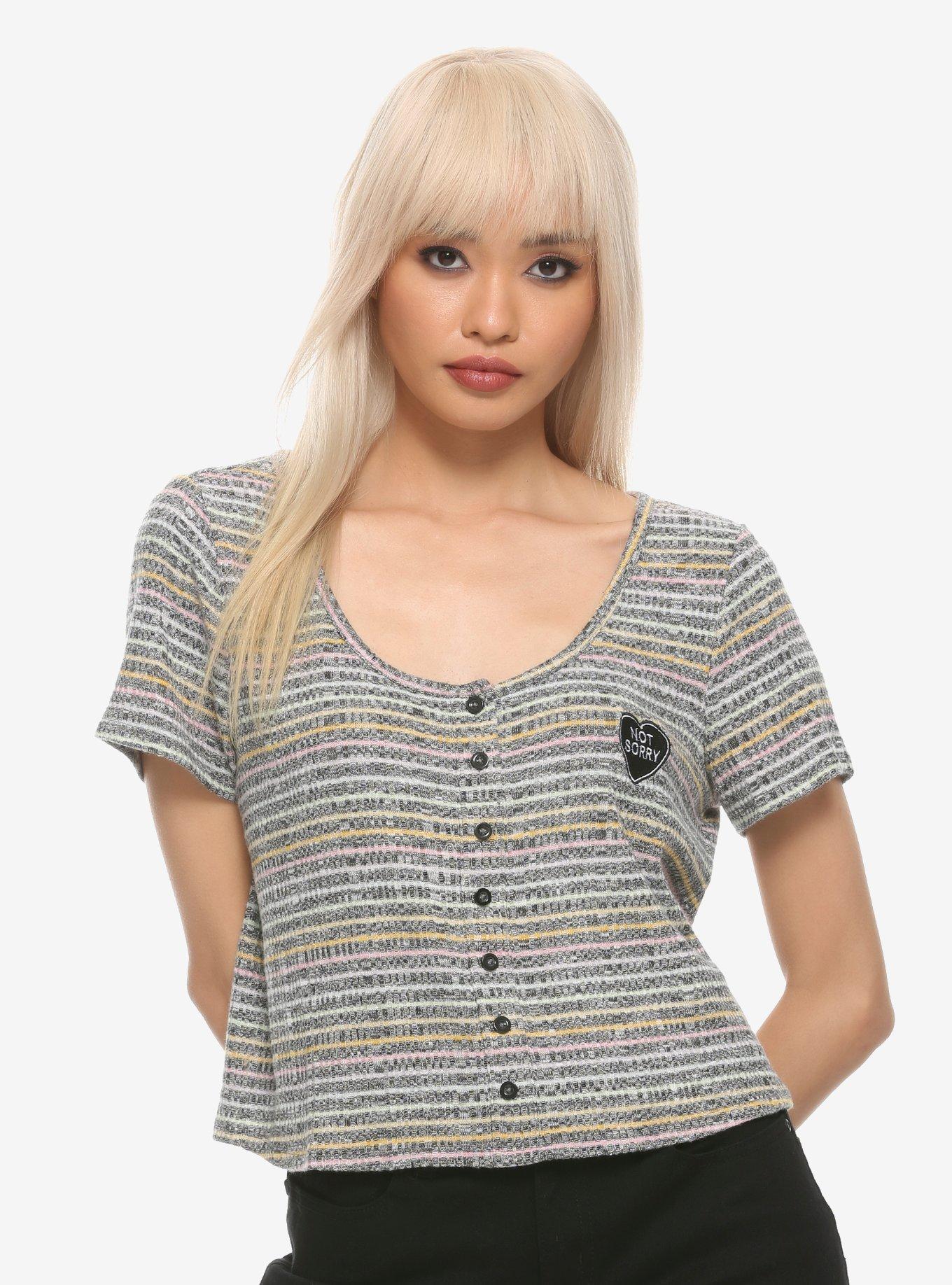 Not Sorry Heart Patch Girls Ribbed Top, BLACK, hi-res