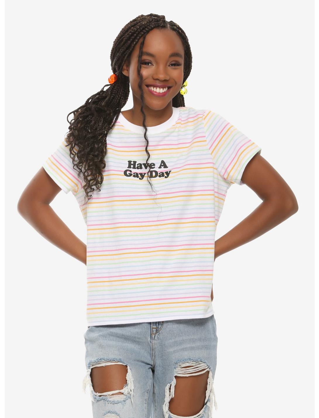 Have A Gay Day Rainbow Stripe Girls T-Shirt, RAINBOW, hi-res