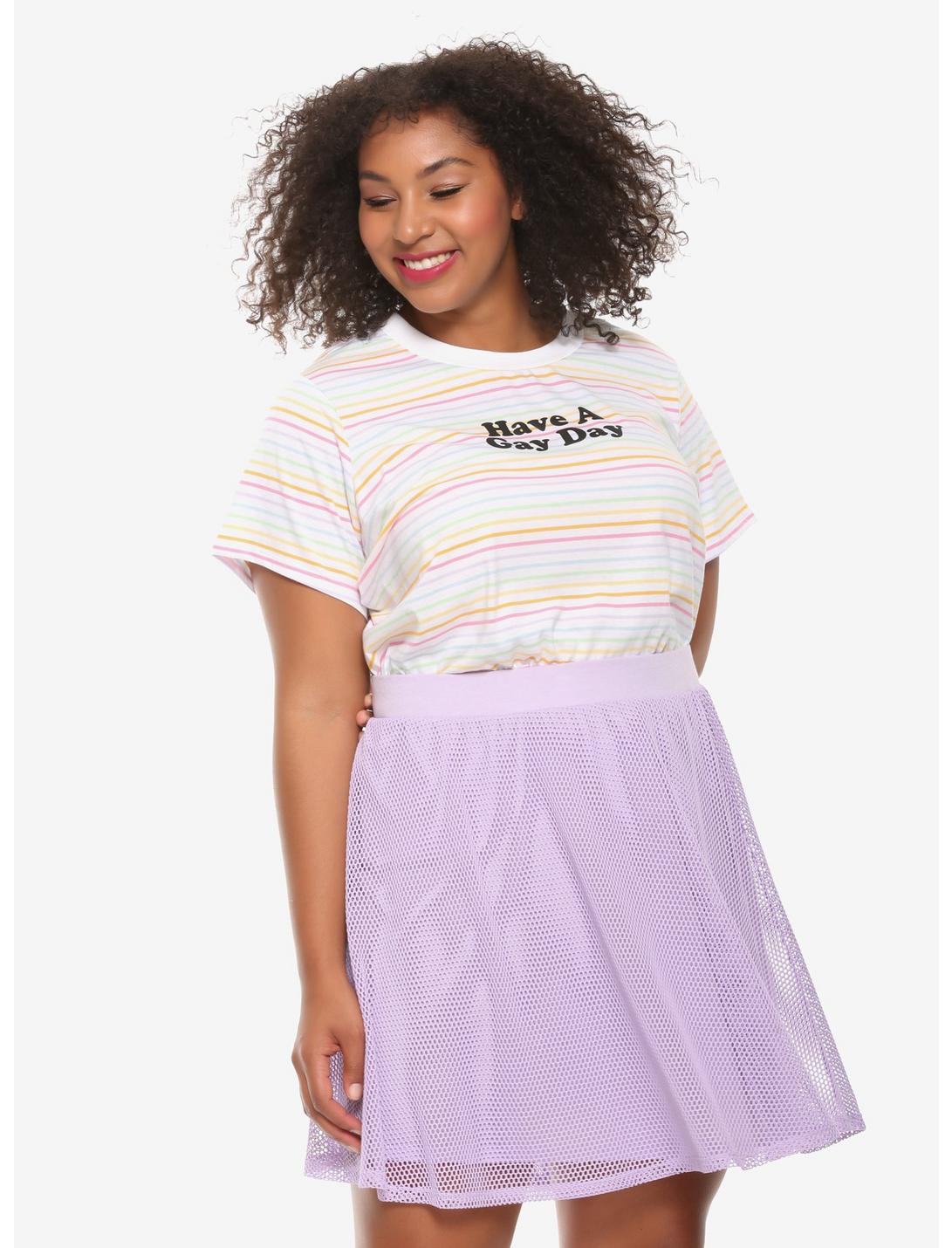 Have A Gay Day Rainbow Stripe Girls T-Shirt Plus Size, RAINBOW, hi-res