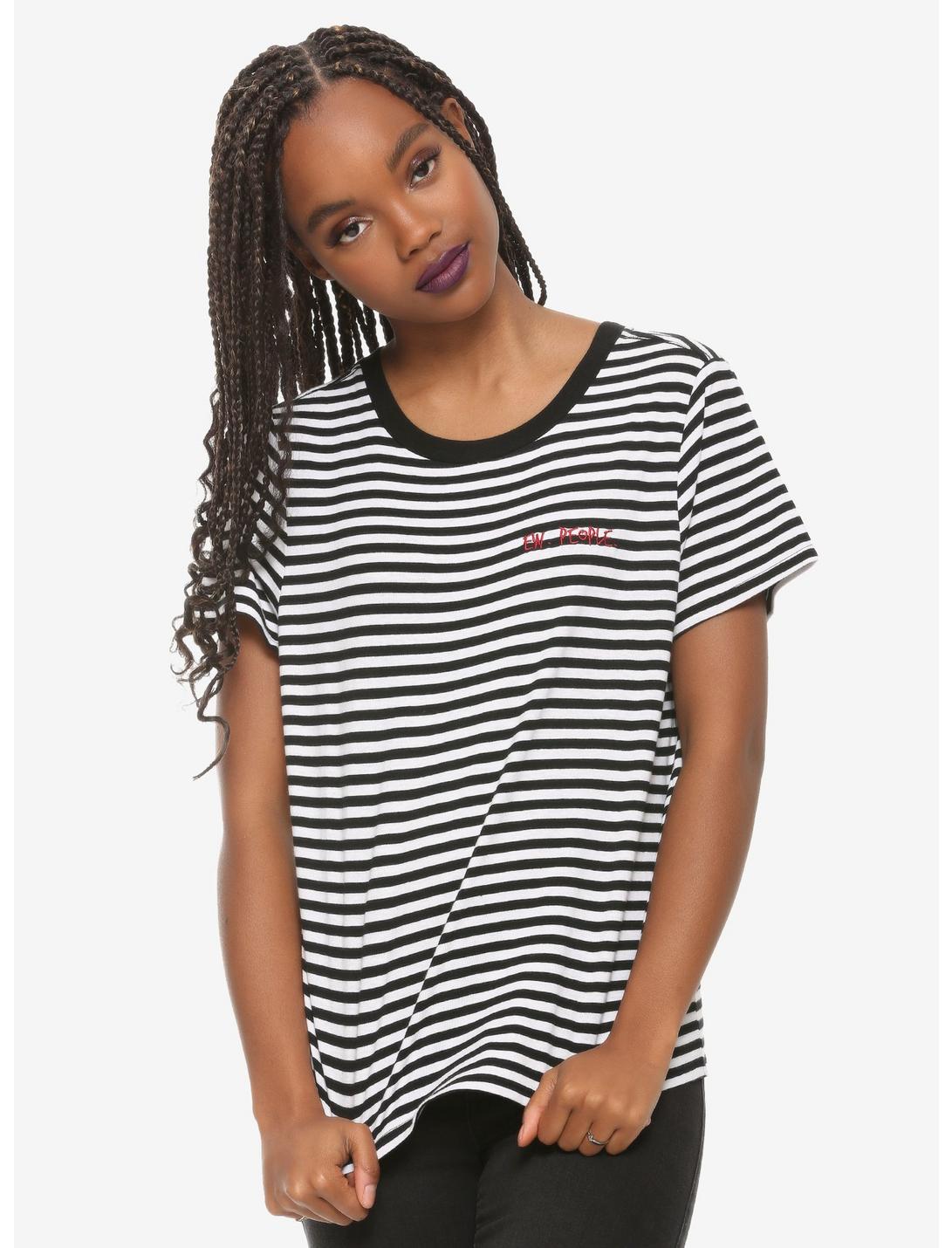 Ew People Black & White Striped Girls T-Shirt, BLACK  WHITE, hi-res