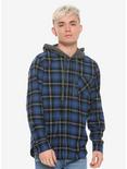 Blue Plaid Hooded Flannel Long-Sleeve Woven Button-Up, BLUE, hi-res