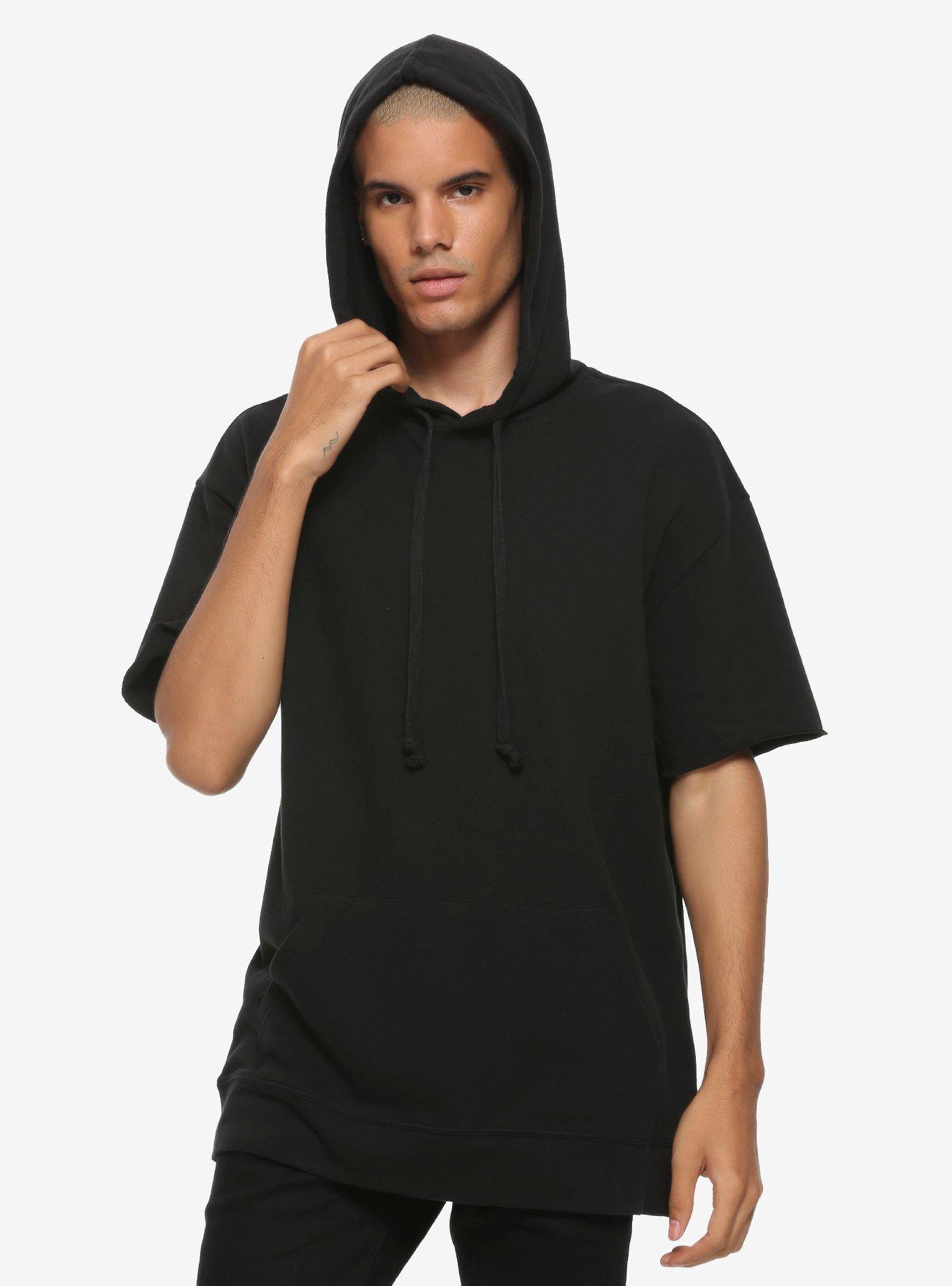 Solid Black Short-Sleeve Hoodie