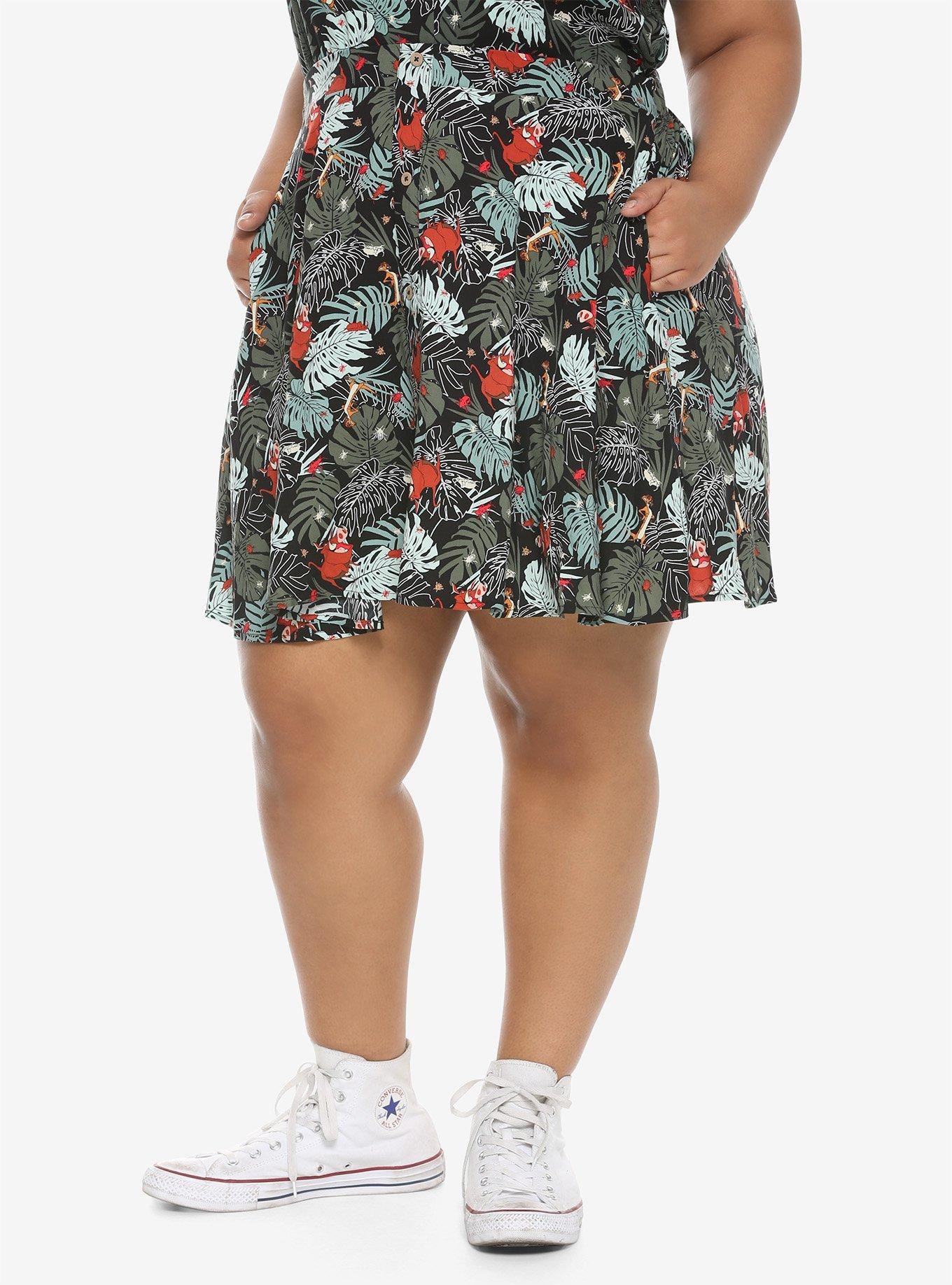 Disney The Lion King Timon & Pumbaa Jungle Button-Front Skirt Plus Size, MULTI, hi-res