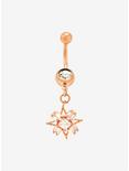 14G Steel Rose Gold Clear CZ Navel Barbell, , hi-res