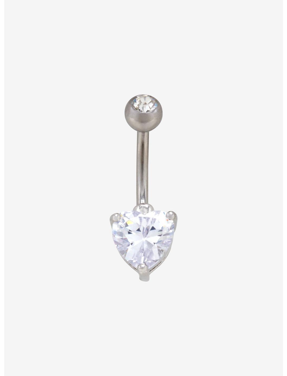 14G Steel Silver Heart CZ Navel Barbell, , hi-res