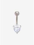 14G Steel Silver Heart CZ Navel Barbell, , hi-res