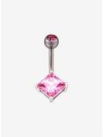 14G Steel Pink Pronged Diamond CZ Navel Barbell, , hi-res