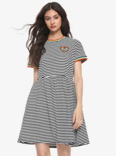 Rainbow Striped Ringer T-Shirt, Hot Topic