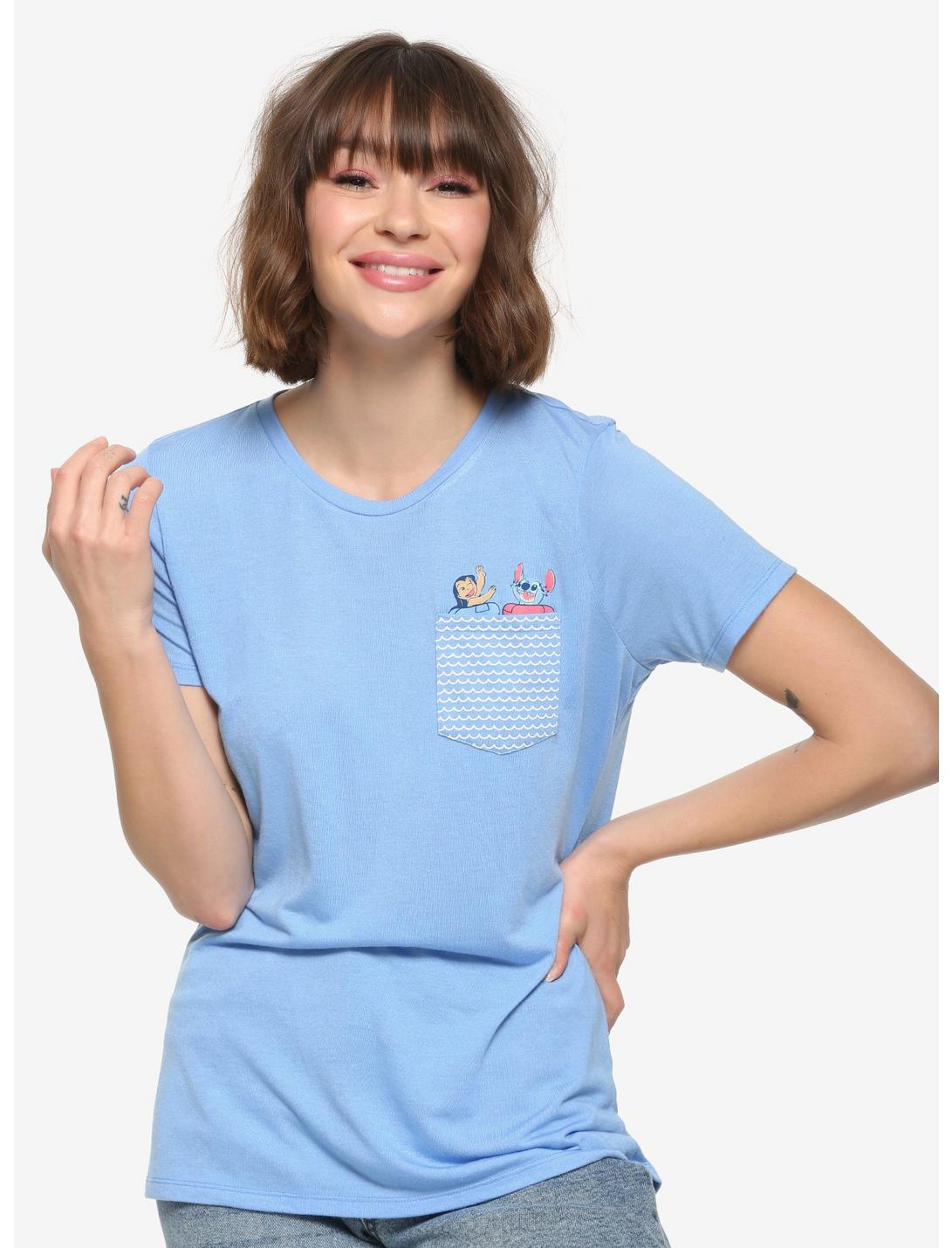 Disney Lilo & Stitch Float Pocket Womens T-Shirt - BoxLunch Exclusive, BLUE, hi-res