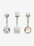14G Steel Clear Prong Set Navel Barbell 3 Pack, , hi-res