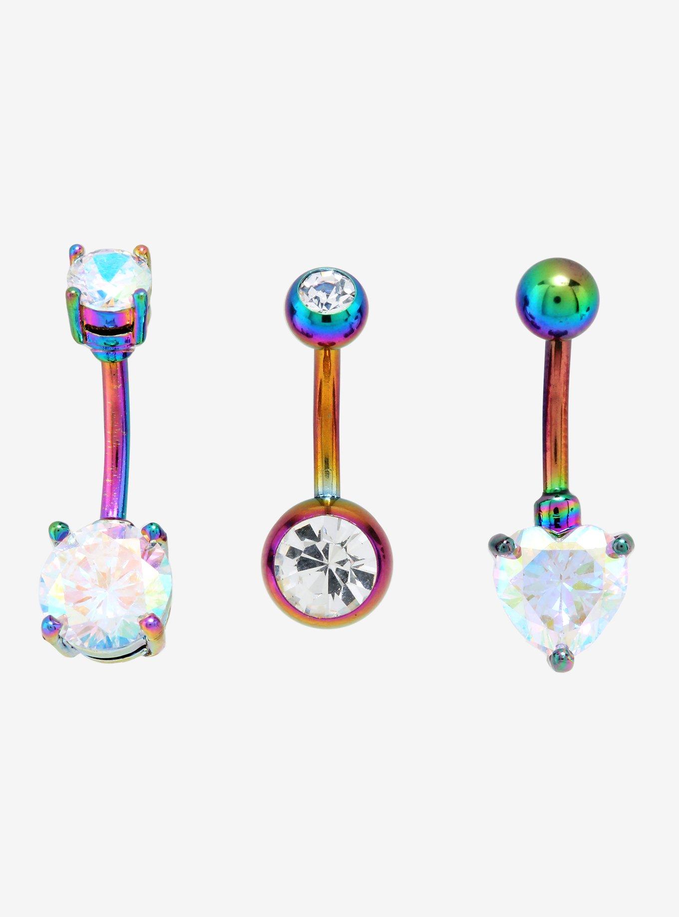 14G Steel Rainbow Anodized Navel Barbell 3 Pack, , hi-res