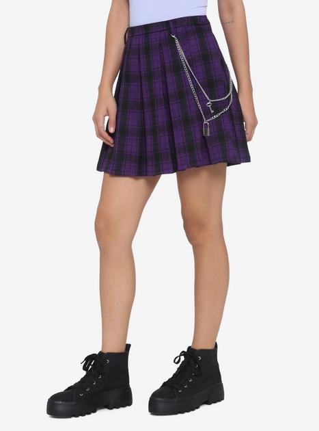 Purple Plaid Pleated Chain Skirt Hot Topic