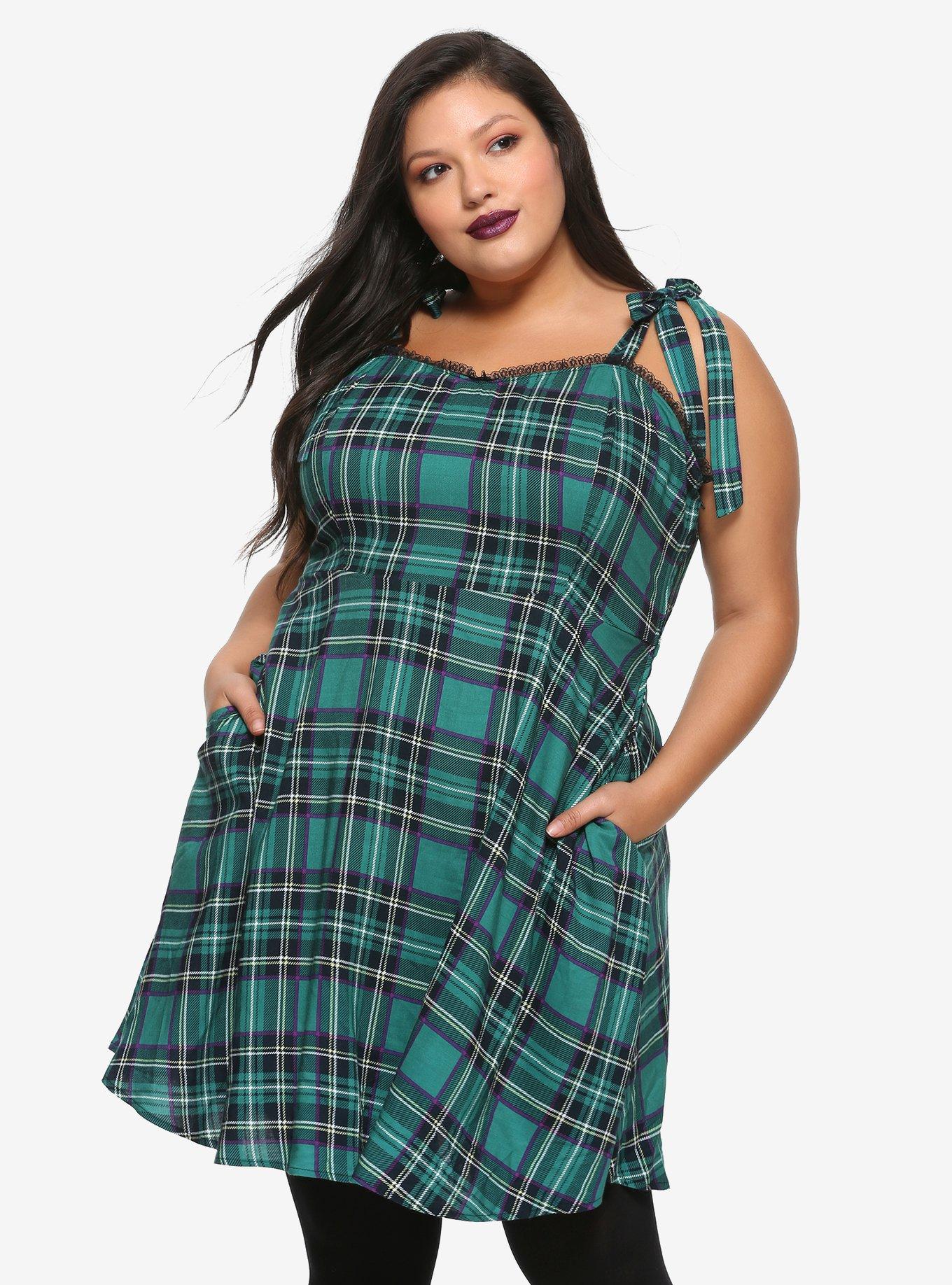 Green & Purple Plaid Dress Plus Size, PLAID, hi-res