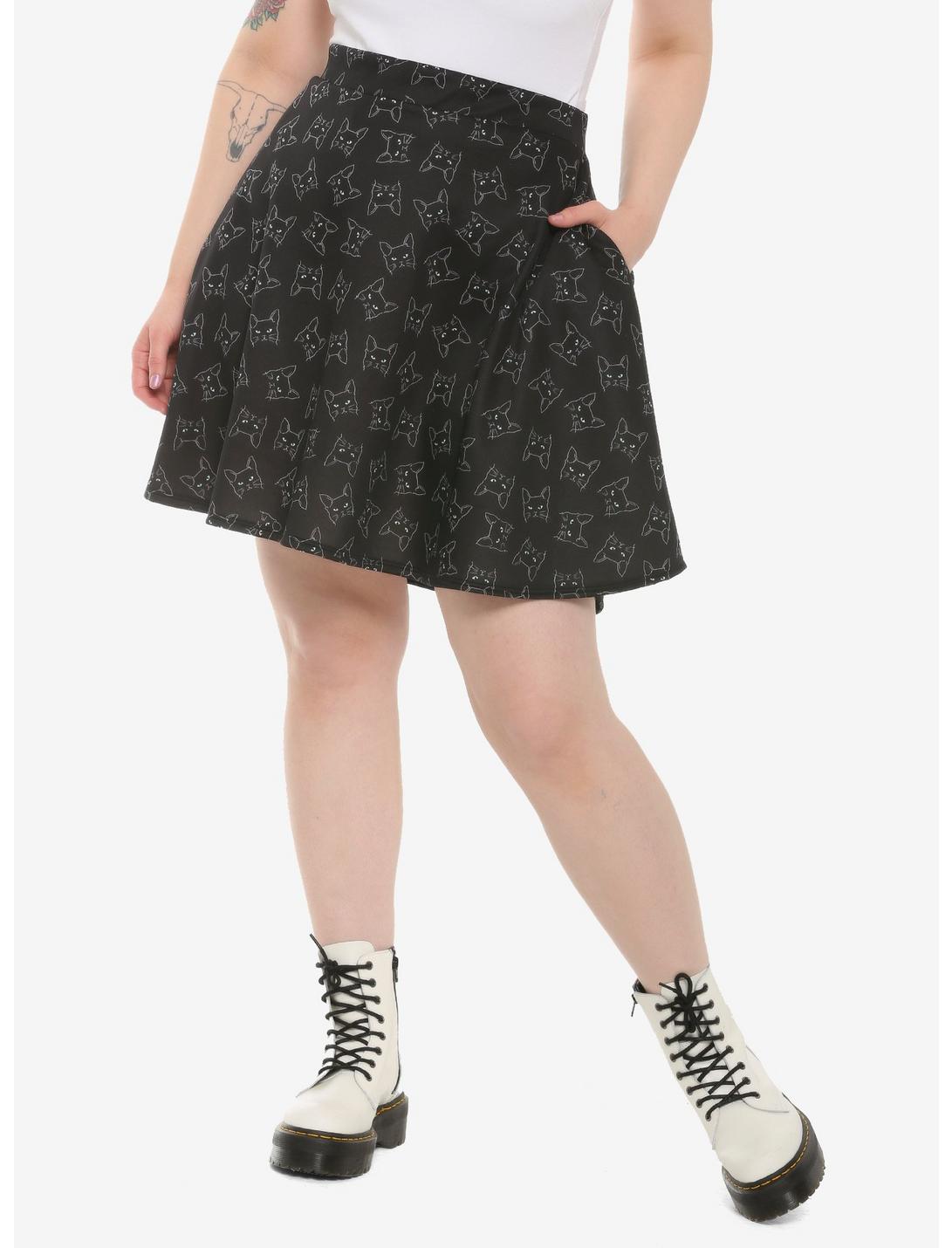 Black Cat Skater Skirt Plus Size, MULTI, hi-res