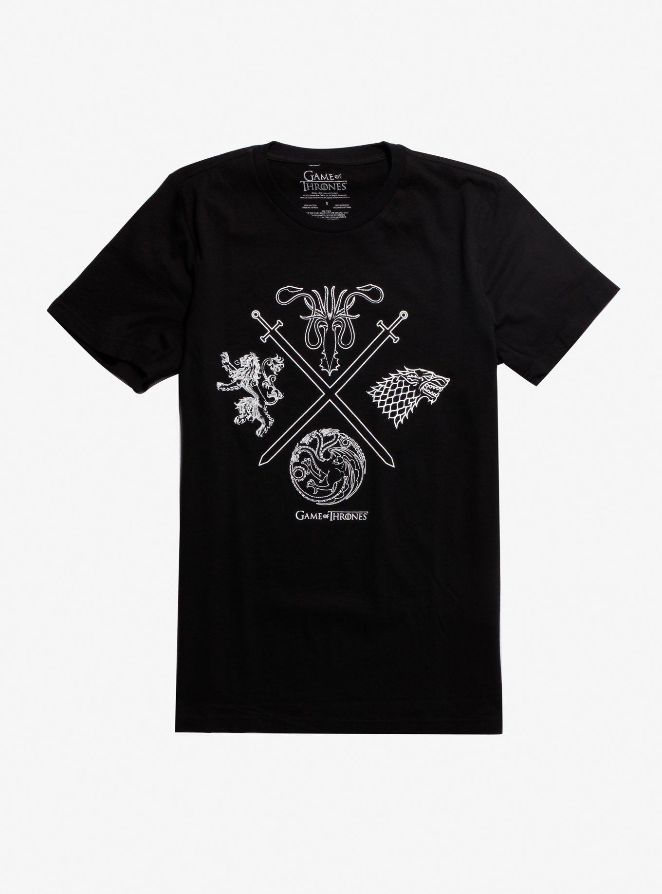 Game Of Thrones Four Houses & Crossed Swords T-Shirt, WHITE, hi-res