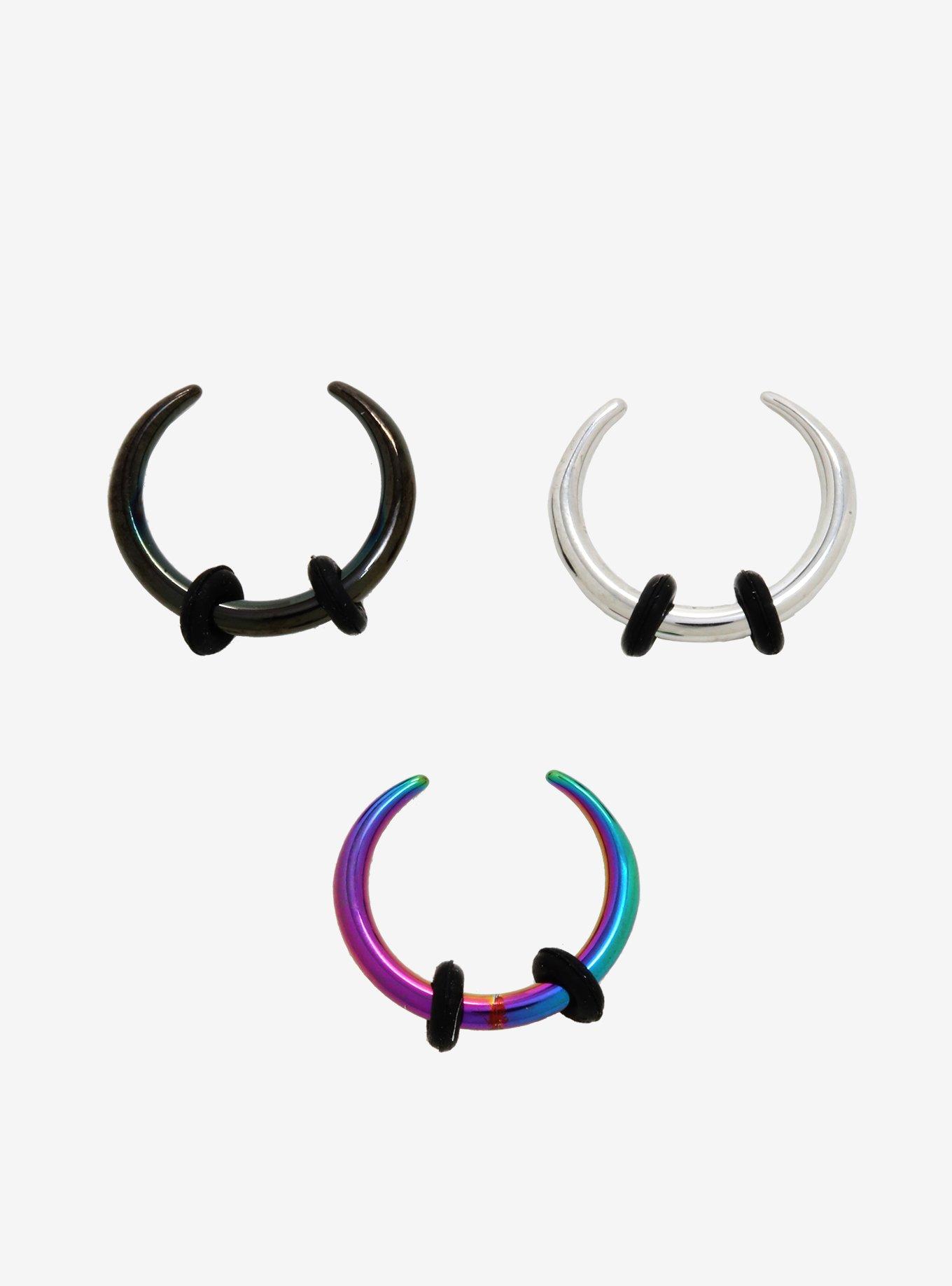 Steel Silver Black & Iridescent Rainbow Septum Hoop 3 Pack | Hot Topic