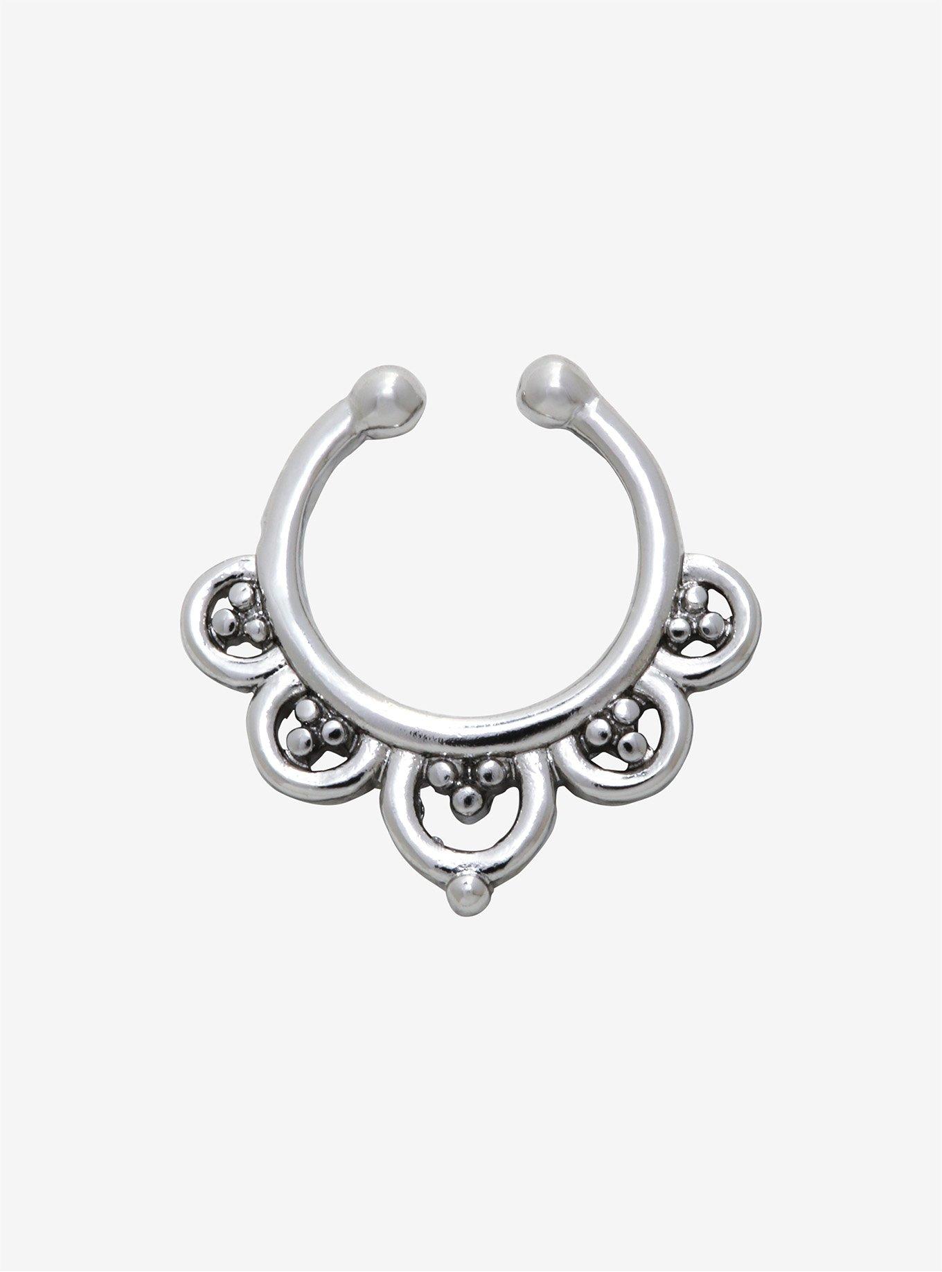 Silver Mandala Faux Nose Hoop, , hi-res