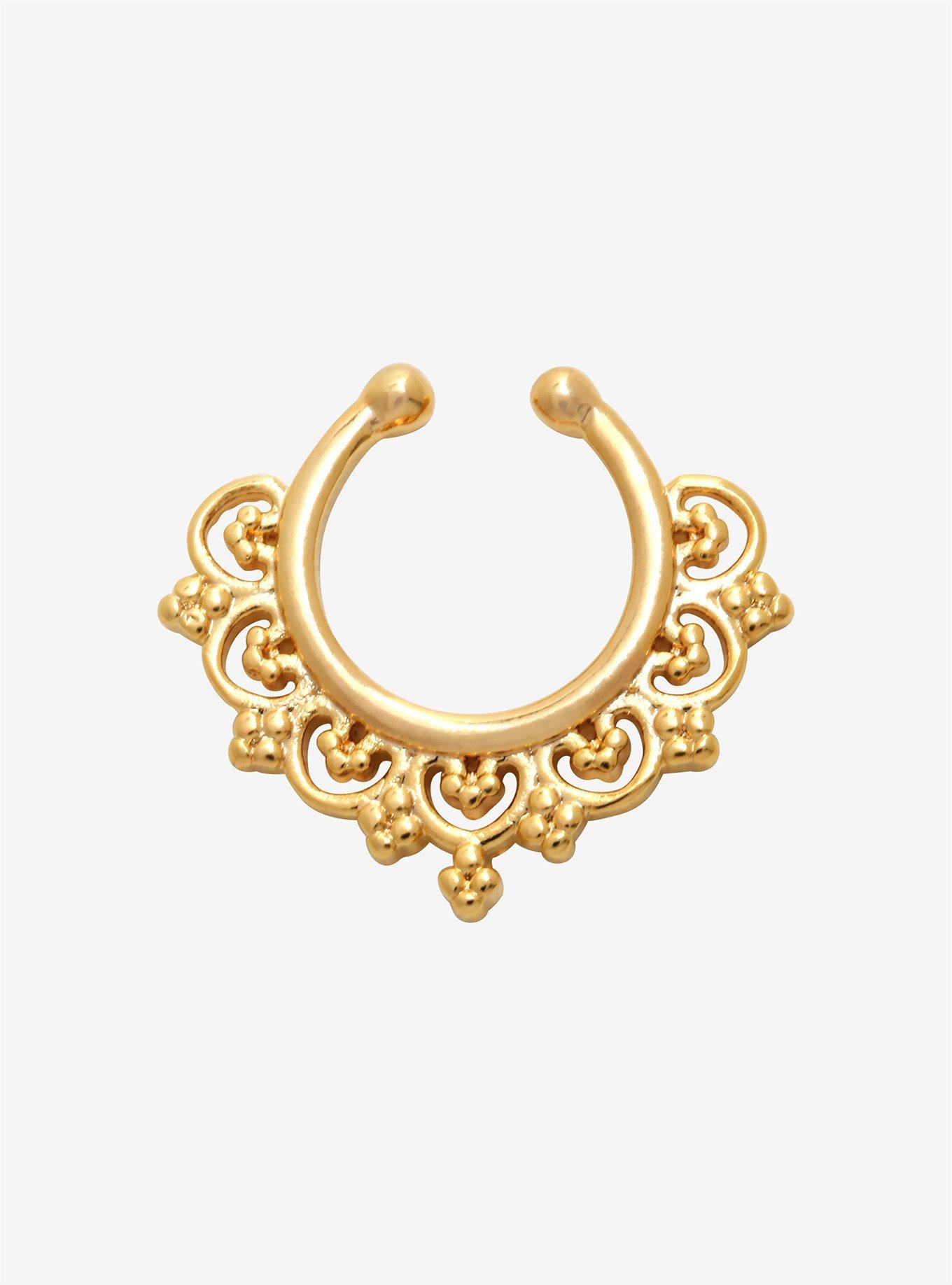 Gold Filigree Faux Nose Hoop, , hi-res