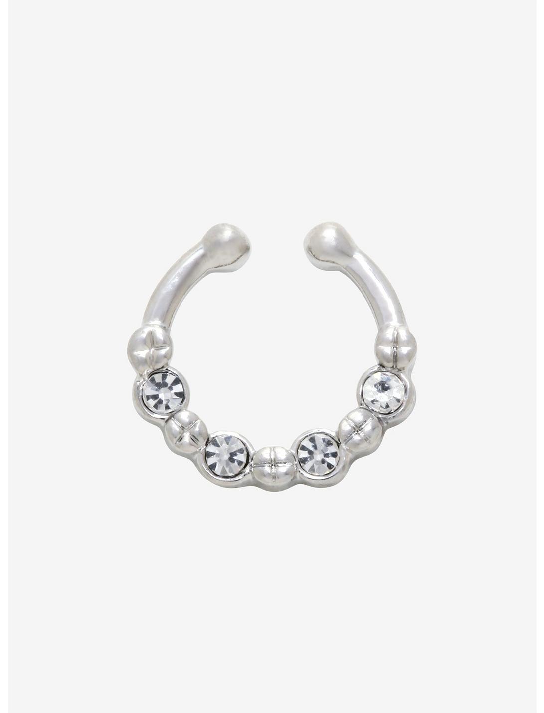 Silver Clear CZ Faux Nose Hoop, , hi-res