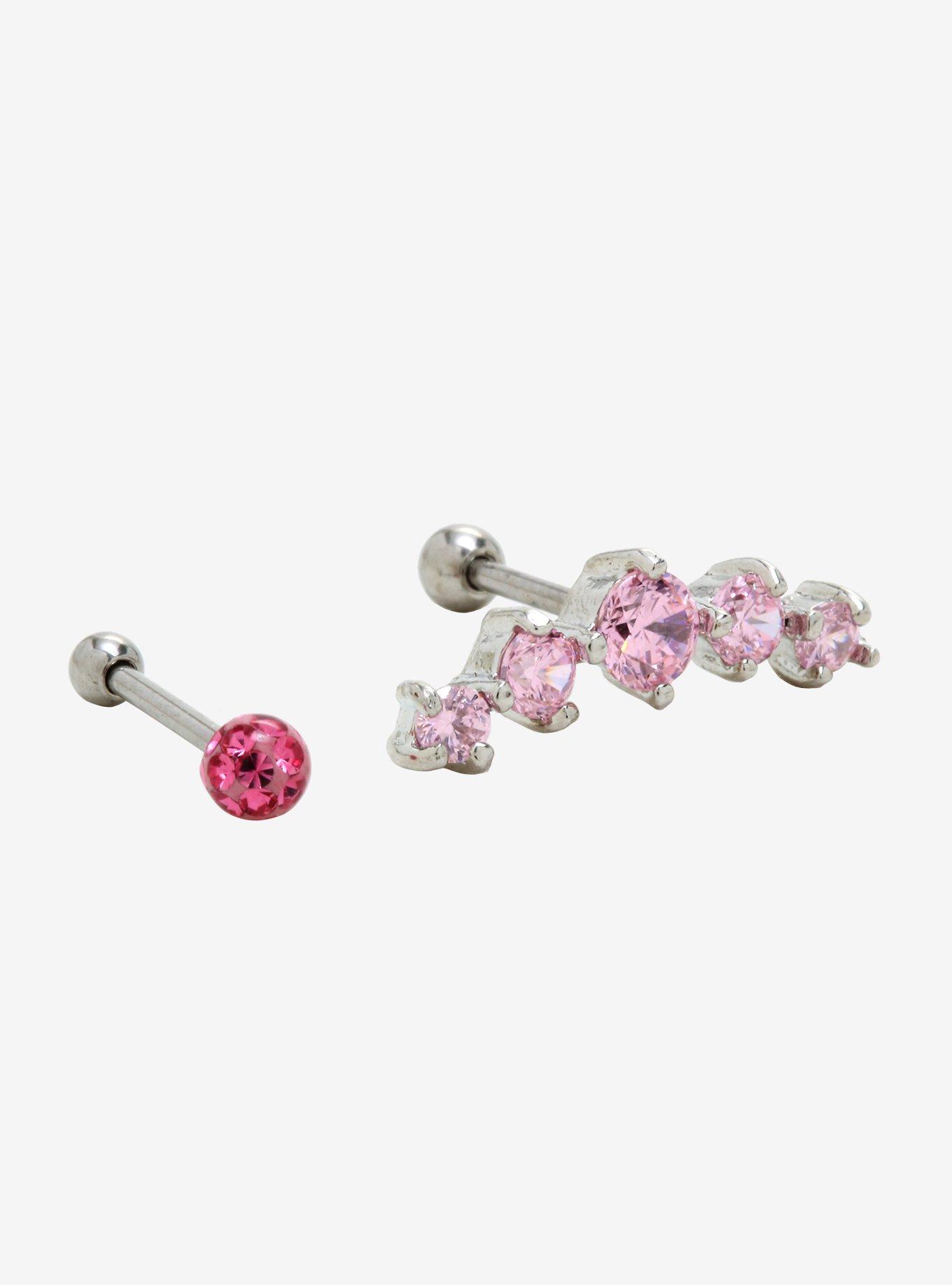 18G Steel Pink Gem Cartilage 2 Pack, , hi-res