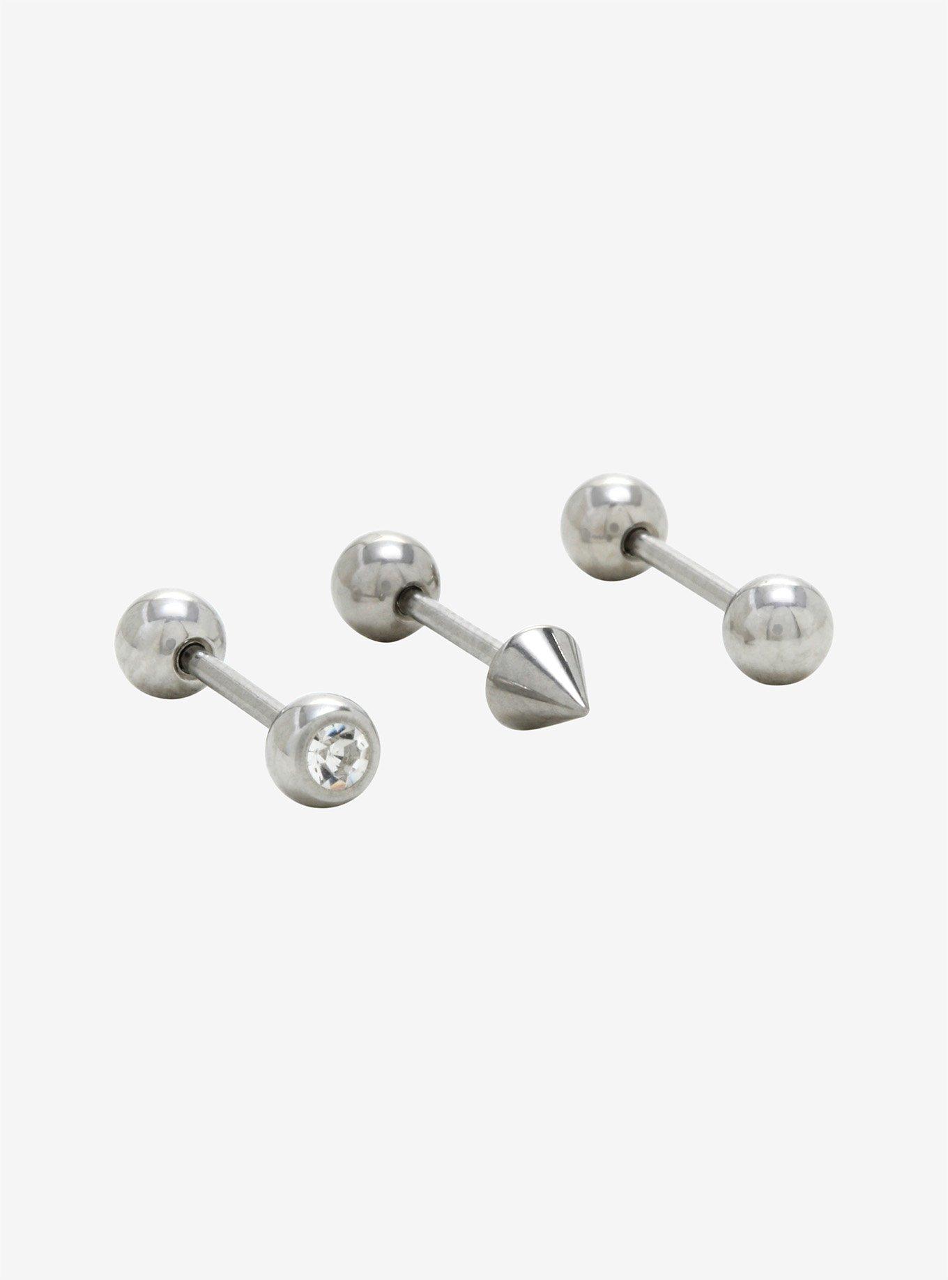 18G Steel Spike Cartilage Stud 3 Pack, , hi-res