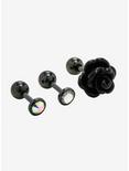18G Steel Black Rose CZ Cartilage Stud 3 Pack, , hi-res