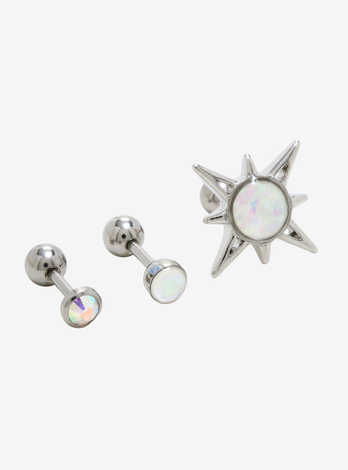 18G Steel Opal Star Cartilage Stud 3 Pack, , hi-res