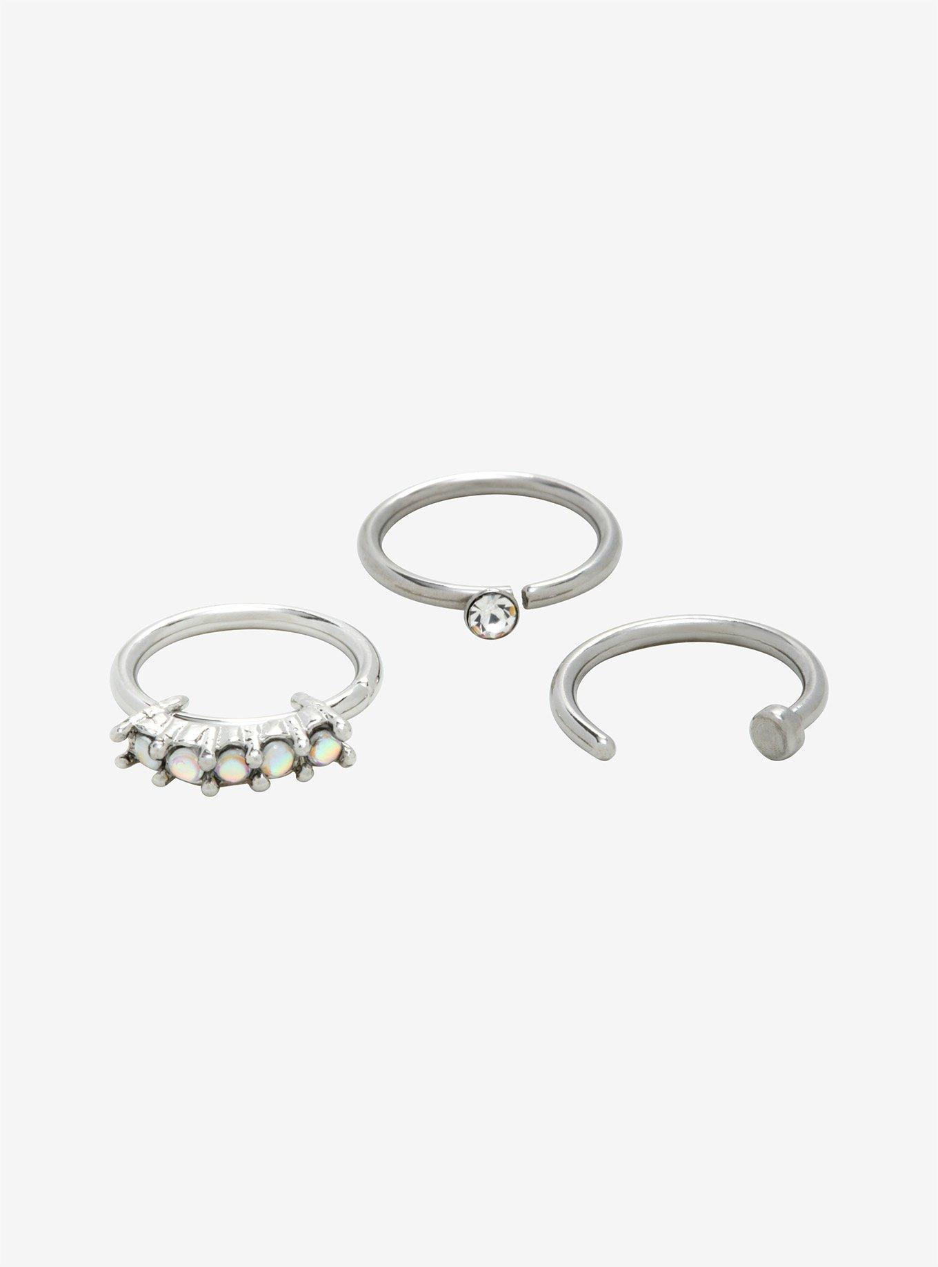 Steel Iridescent Gem Nose Hoop 3 Pack, MULTI, hi-res