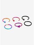 Black Pink & Rainbow Star Nose Hoop 6 Pack, MULTI, hi-res