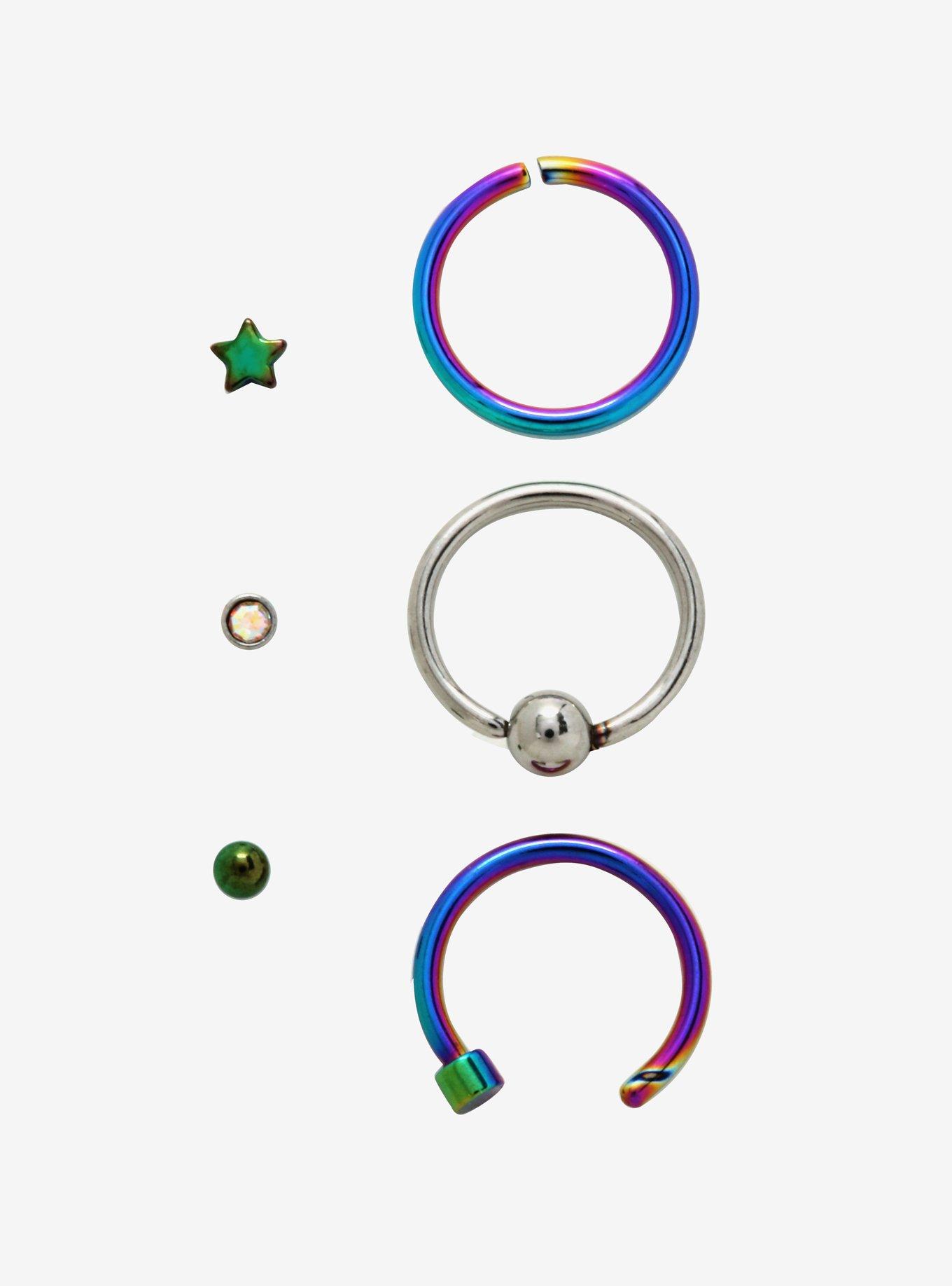 Steel Heart & Star Nose Stud & Hoop 6 Pack, MULTI, hi-res