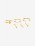 Steel Gold Hear & Yellow CZ Nose Stud & Hoop 6 Pack, GOLD, hi-res