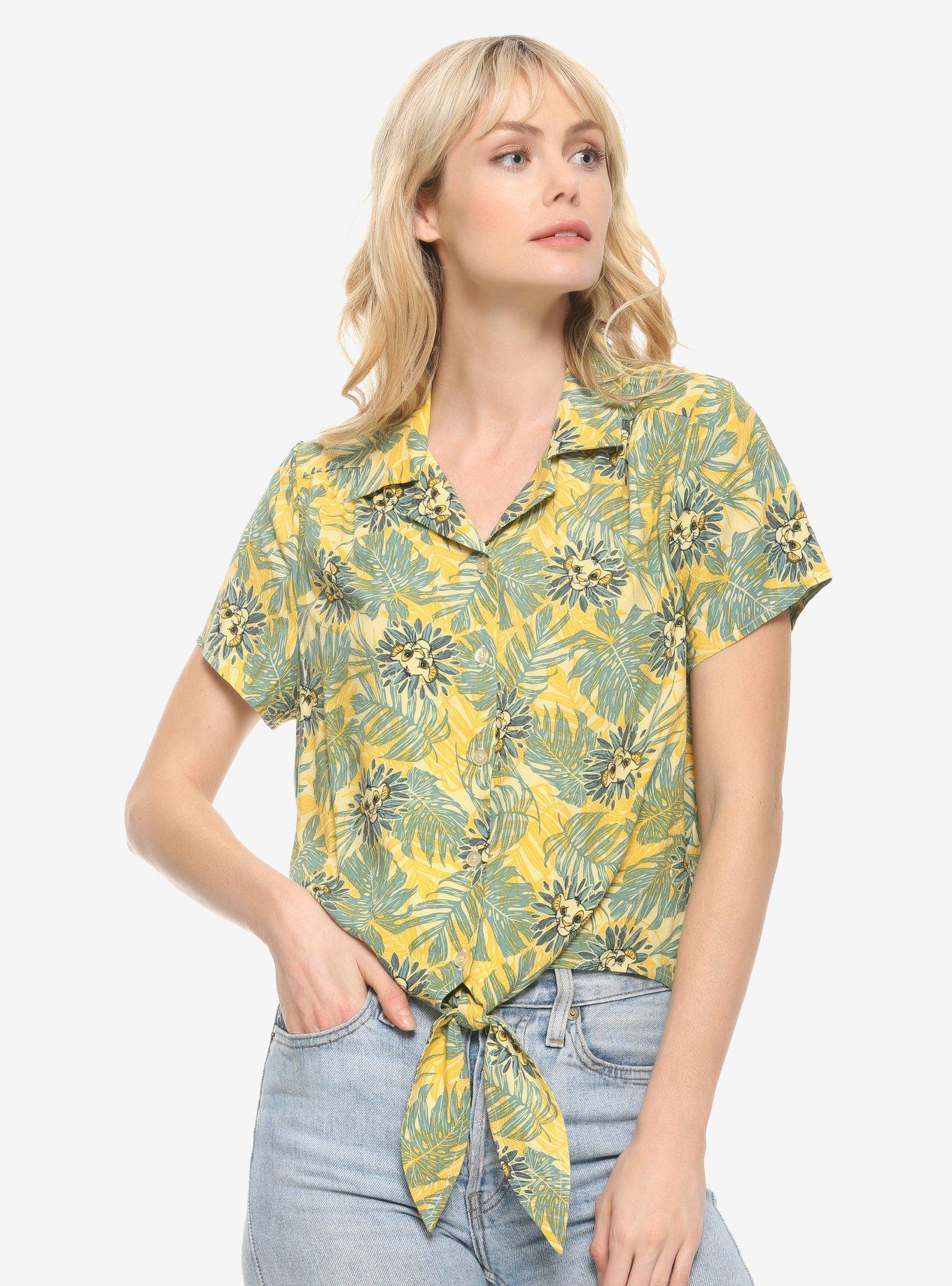 Disney The Lion King Women's Tie-Front Woven Top - BoxLunch Exclusive, GREEN, hi-res