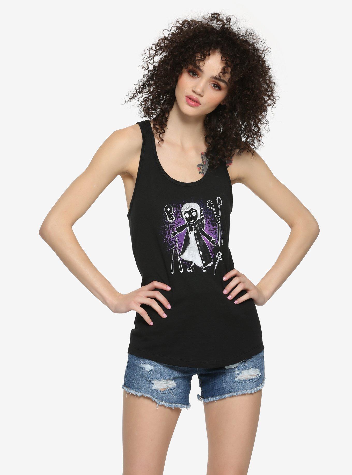 Coraline Doll Line Art Girls Tank Top, WHITE, hi-res