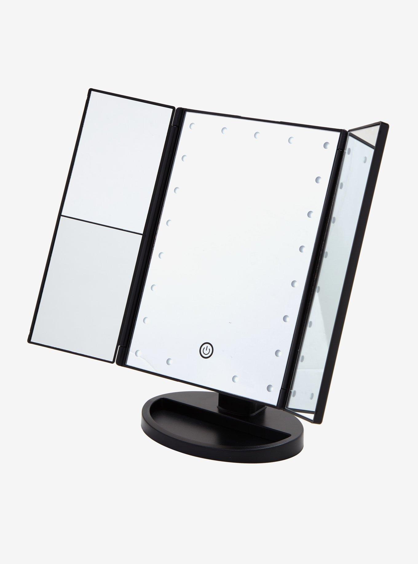 Black Light-Up Tri-Fold Vanity Mirror, , hi-res