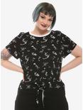 Dinosaur Skeleton Tie-Front Girls T-Shirt Plus Size, BLACK, hi-res