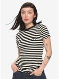 Striped Rainbow Patch Girls T-Shirt, BLACK  WHITE, hi-res