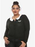 Embroidered Moth Girls Collared Cardigan Plus Size, BLACK, hi-res