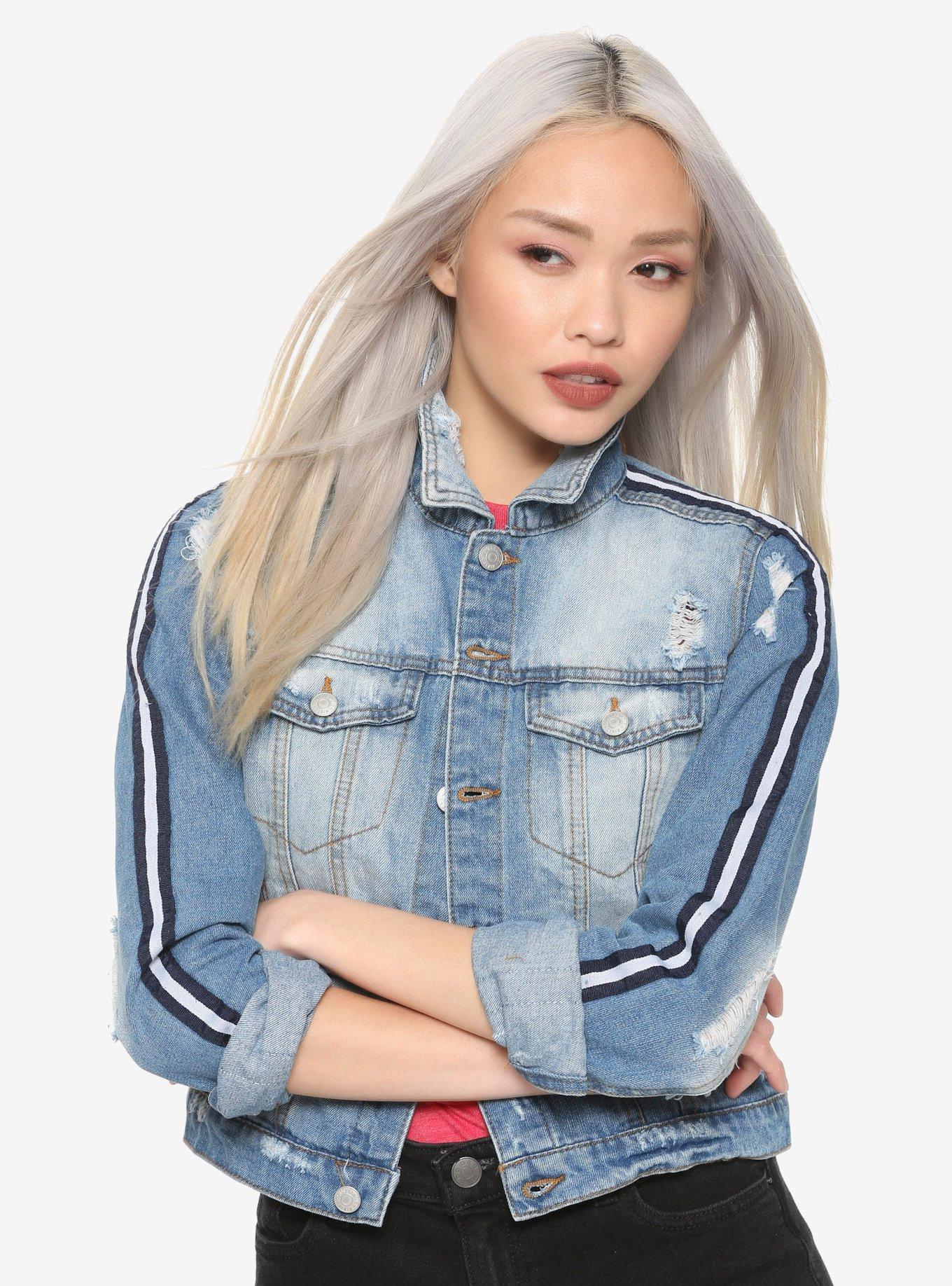 Denim jacket striped on sale sleeve