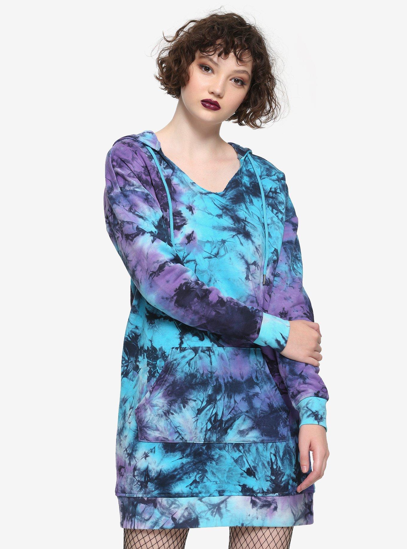 Blue & Purple Tie-Dye Hoodie Dress, TIE DYE, hi-res