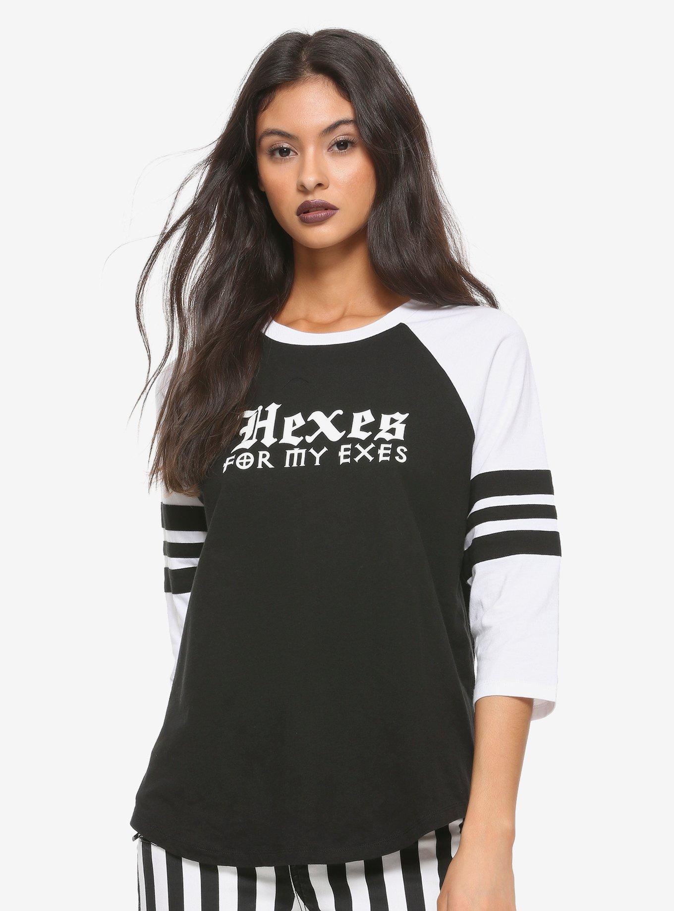 Black & White Hexes For My Exes Girls Raglan, BLACK  WHITE, hi-res