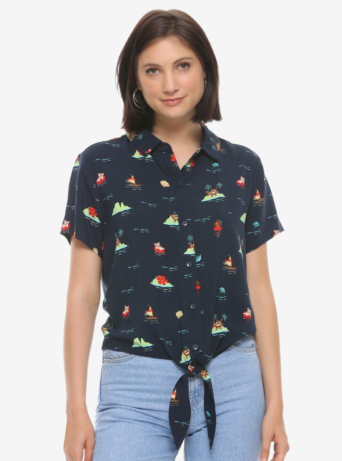 Disney Moana Women's Tie-Front Woven Top - BoxLunch Exclusive, MULTI, hi-res