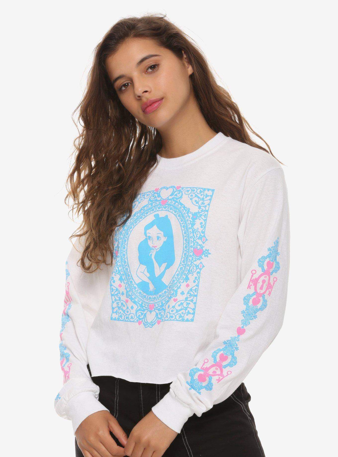 Disney Alice In Wonderland Blue & Pink Girls Long-Sleeve Crop T-Shirt, BLUE, hi-res